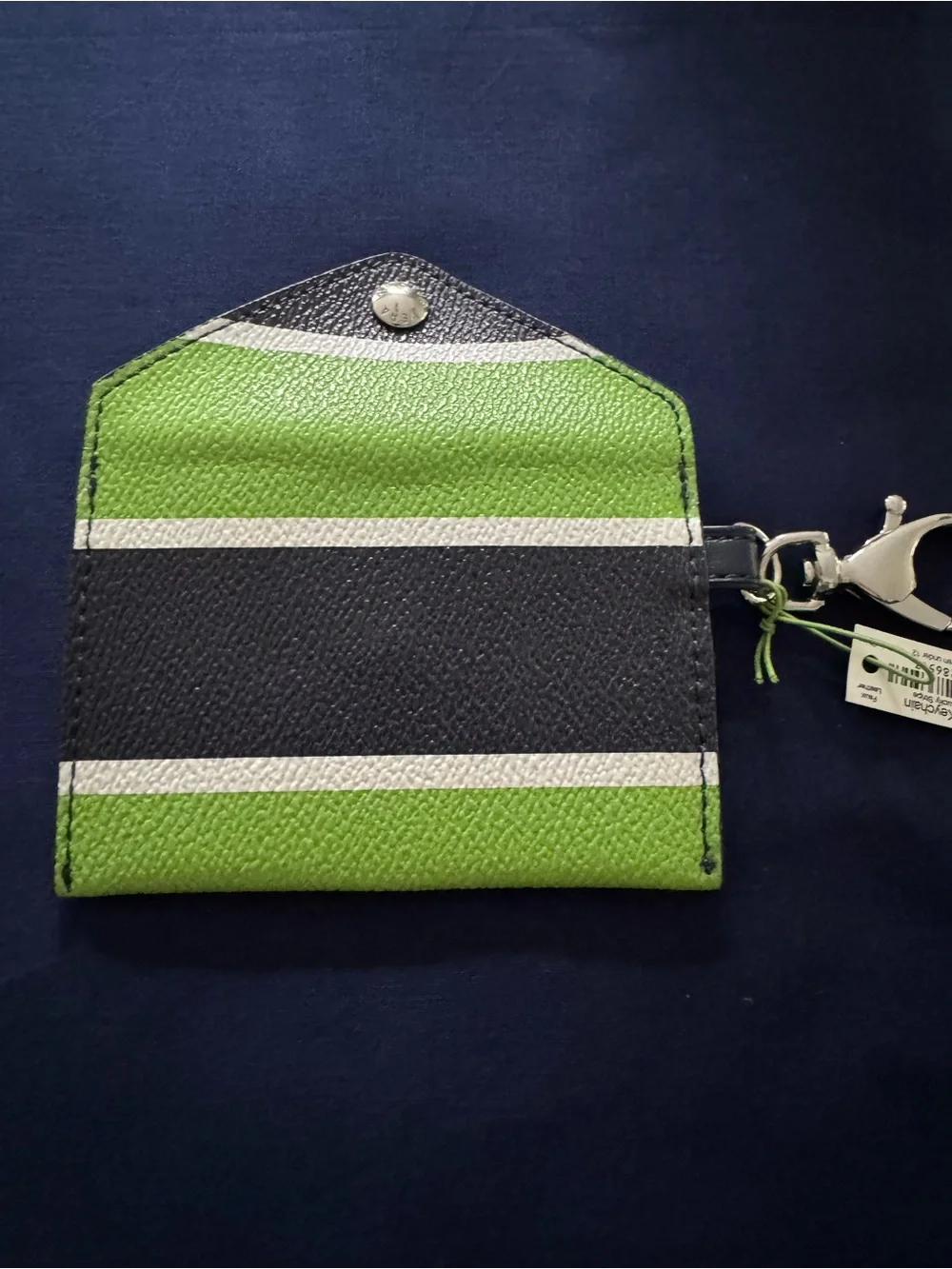 Vera Bradley Green Blue & White Striped Key Clip Card Wallet
